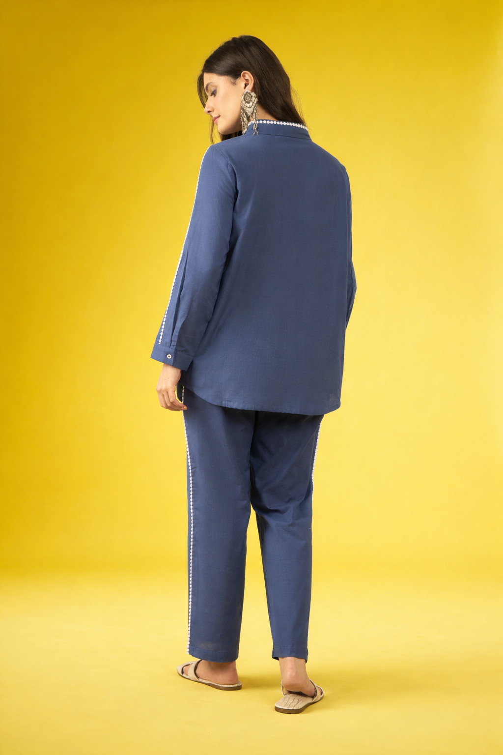 Blue Embroidered Pure Cotton Co-Ords
