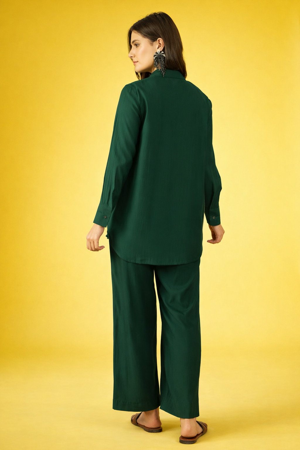 Green Embroidered Silk Blend Co-Ords