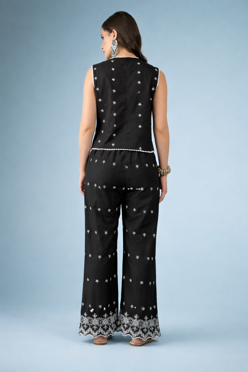 Black SchiffiIi Pure Cotton Waist Coat Co-Ords