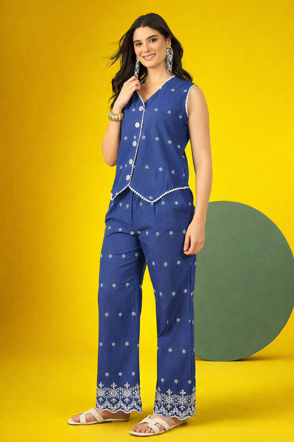 Blue SchiffiIi Pure Cotton Waist Coat Co-Ords