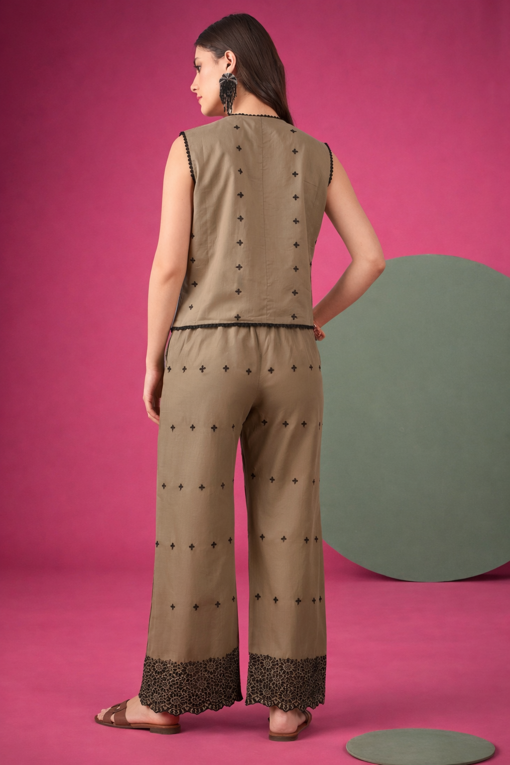 Olive Green SchiffiIi Pure Cotton Waist Coat Co-Ords