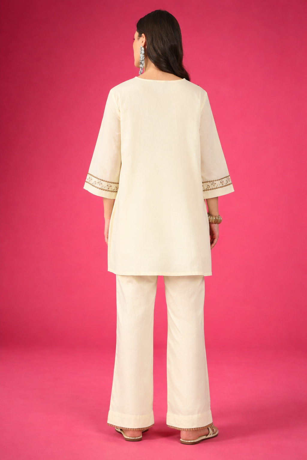 Off-White Embroidered Pure Cotton Round Neck Co-Ords