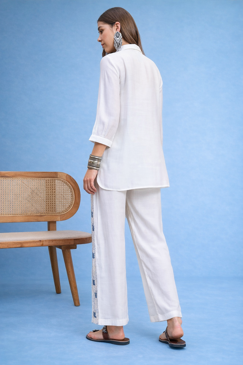 White Embroidered Shirt and Trouser Co-ords