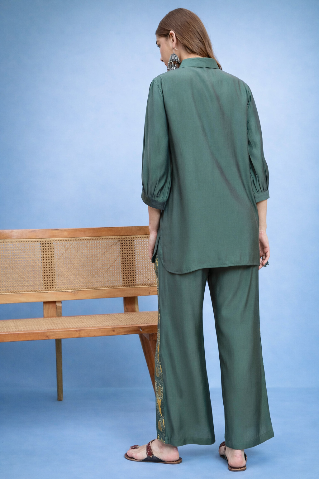 Green Embroidered Shirt with Trouser Co-ords