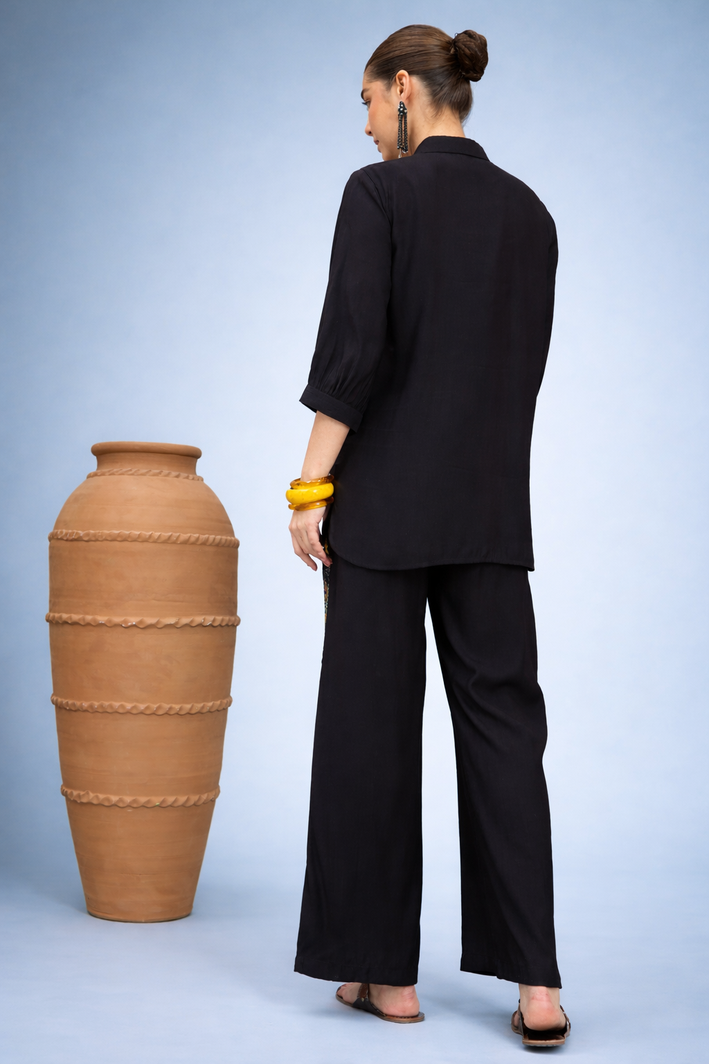 Black Embroidered Shirt with Trouser Co-ords