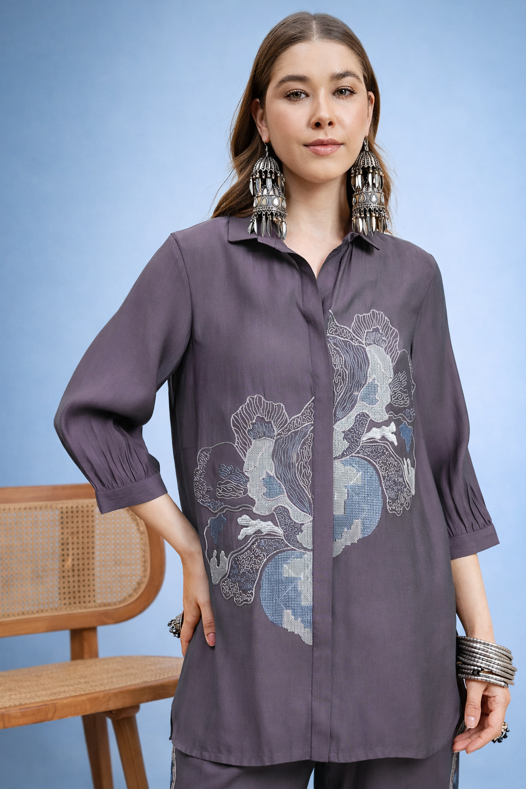 Lavender Embroidered Shirt and Trouser Co-ords