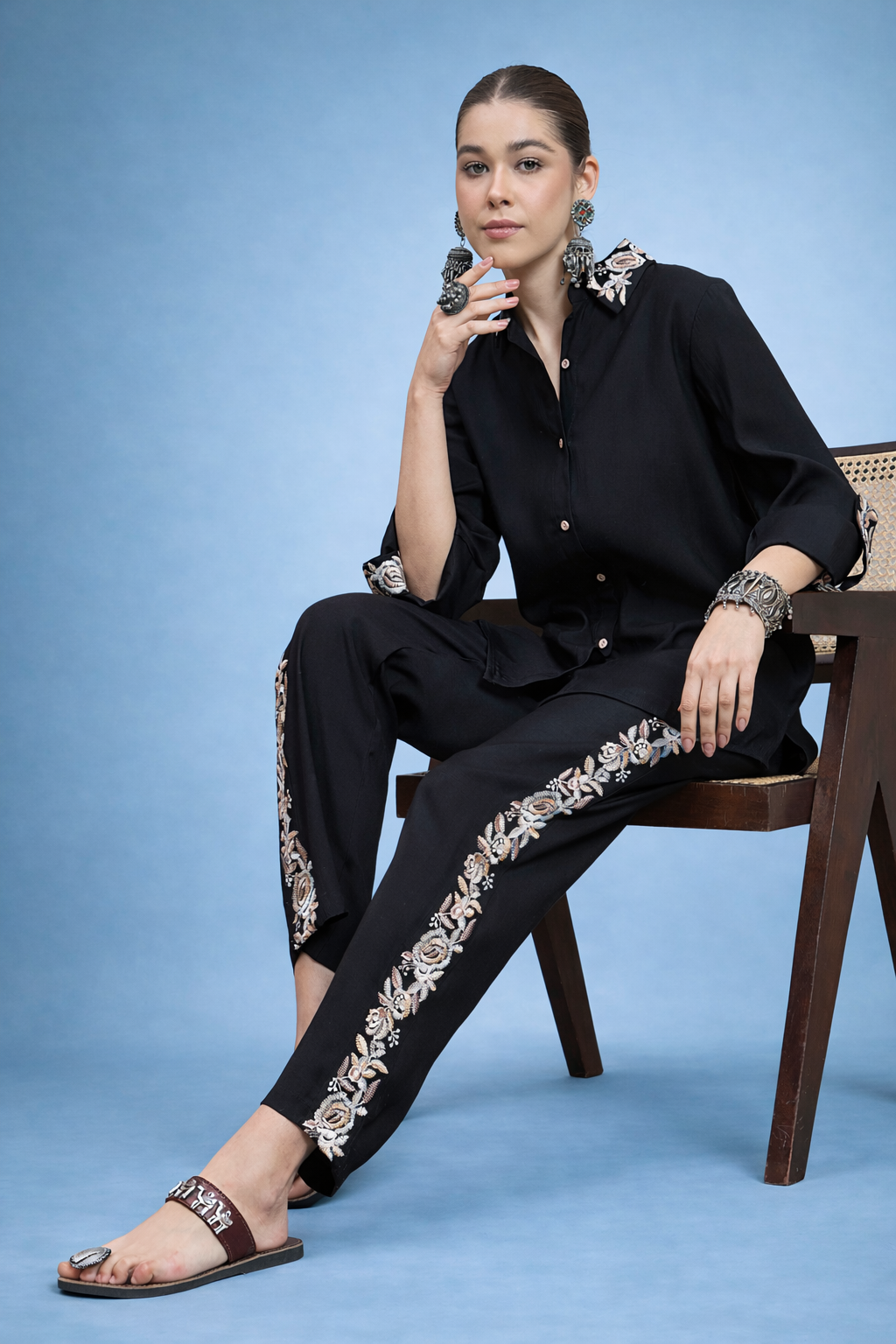 Black Embroidered Co-ords