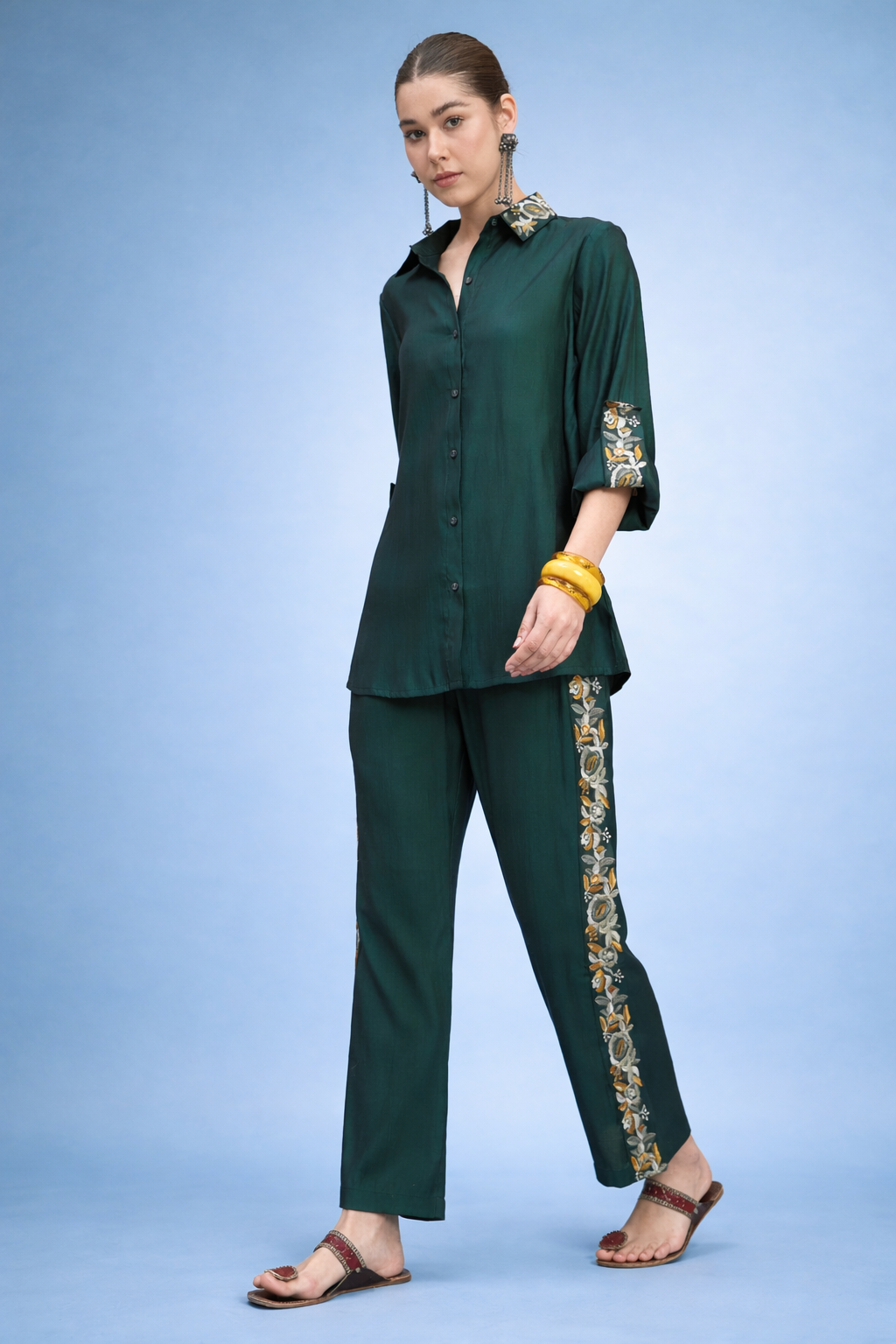 Green Embroidered Co-ords