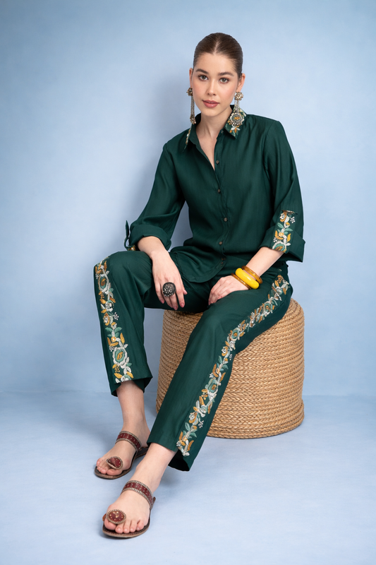 Green Embroidered Co-ords