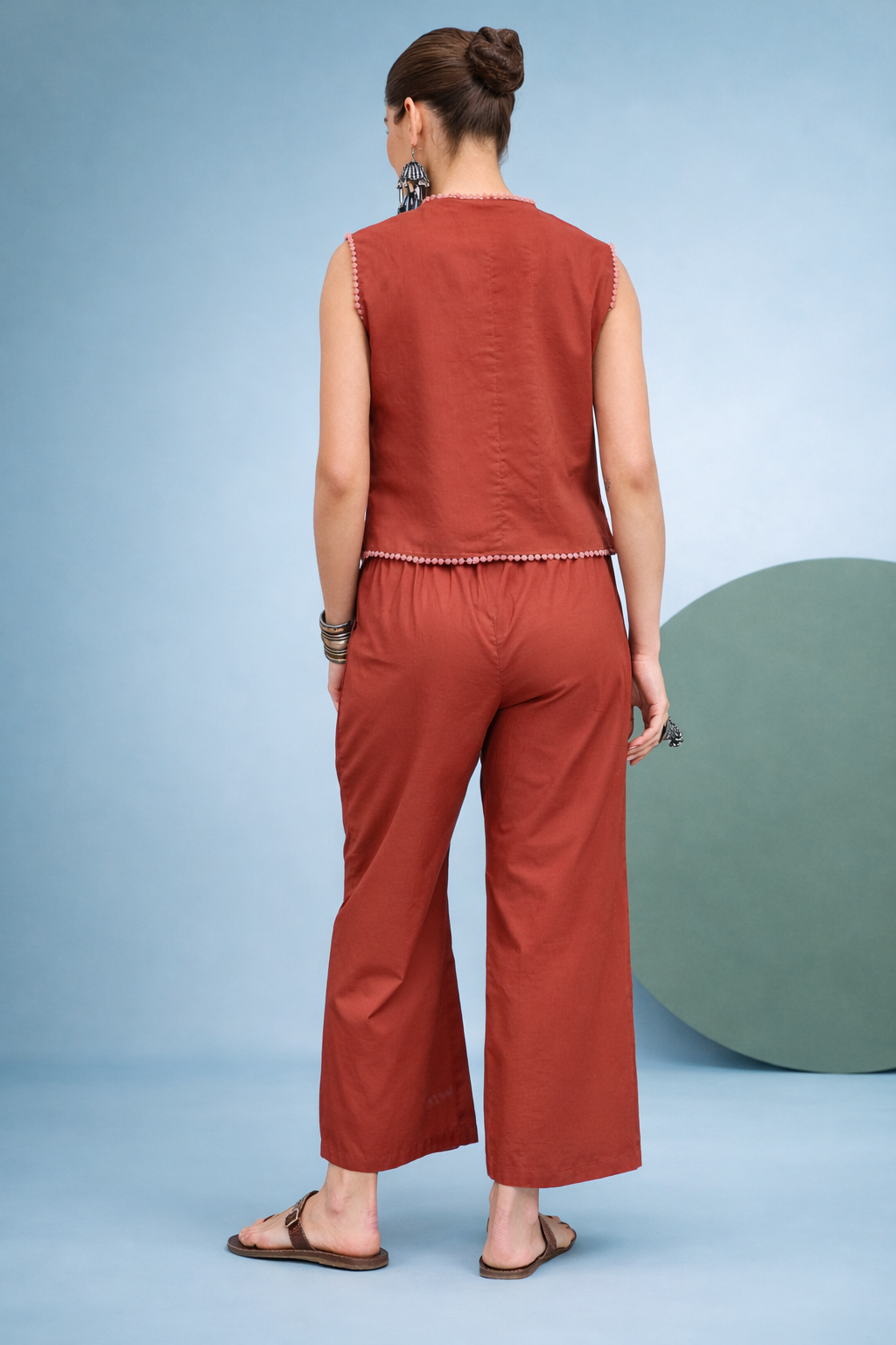 Rust Pure Cotton Waist-Coat Co-ords