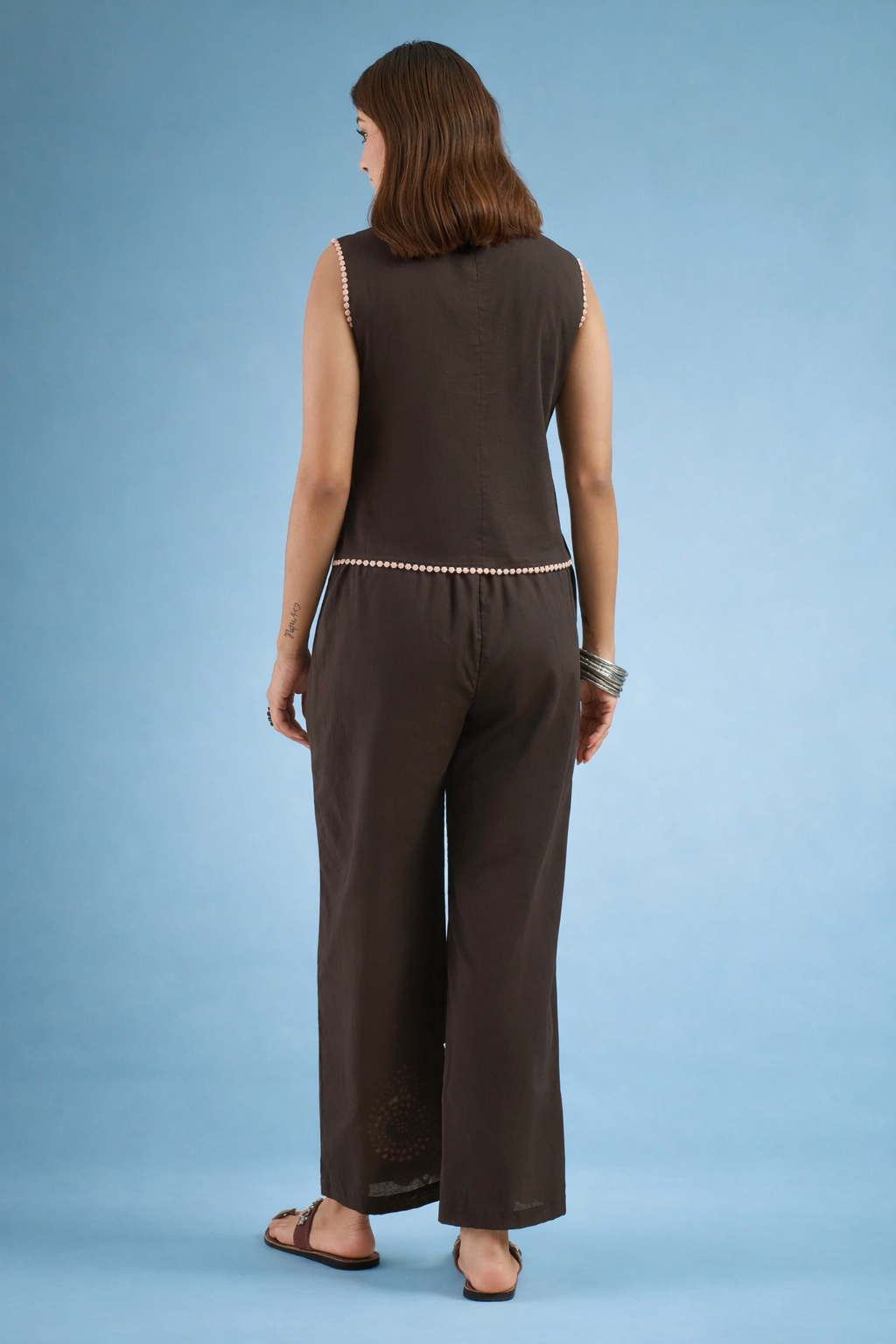 Brown Pure Cotton Waist-Coat Co-ords