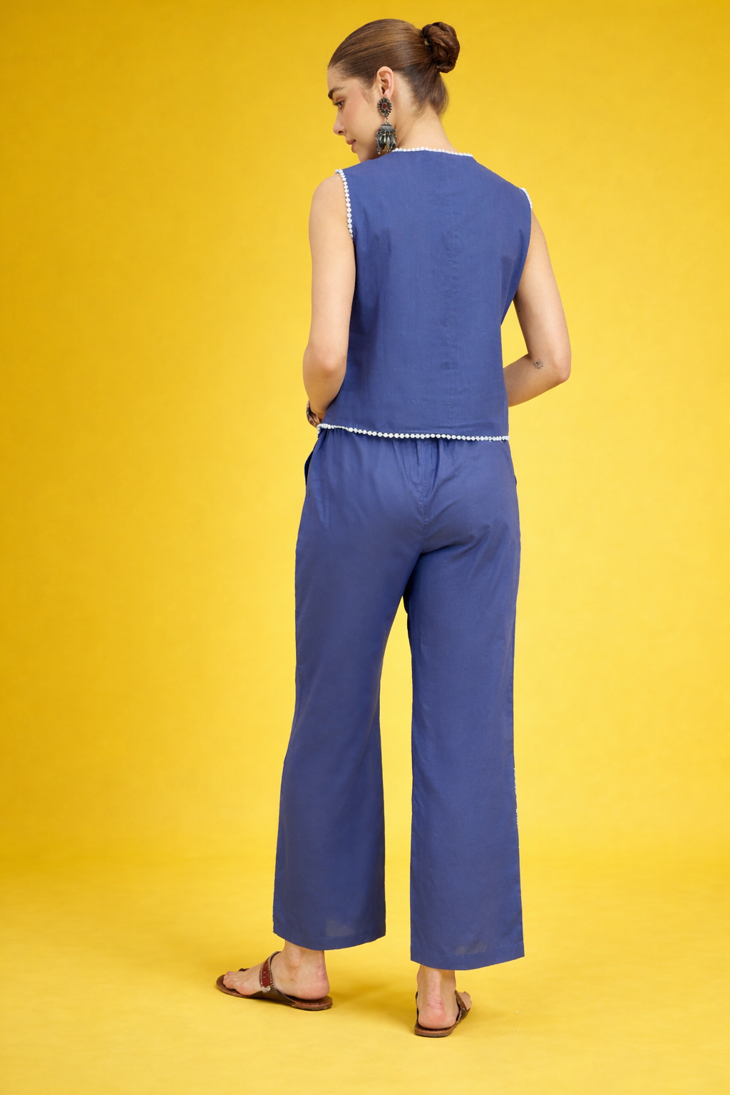 Blue Pure Cotton Waist-Coat Co-ords