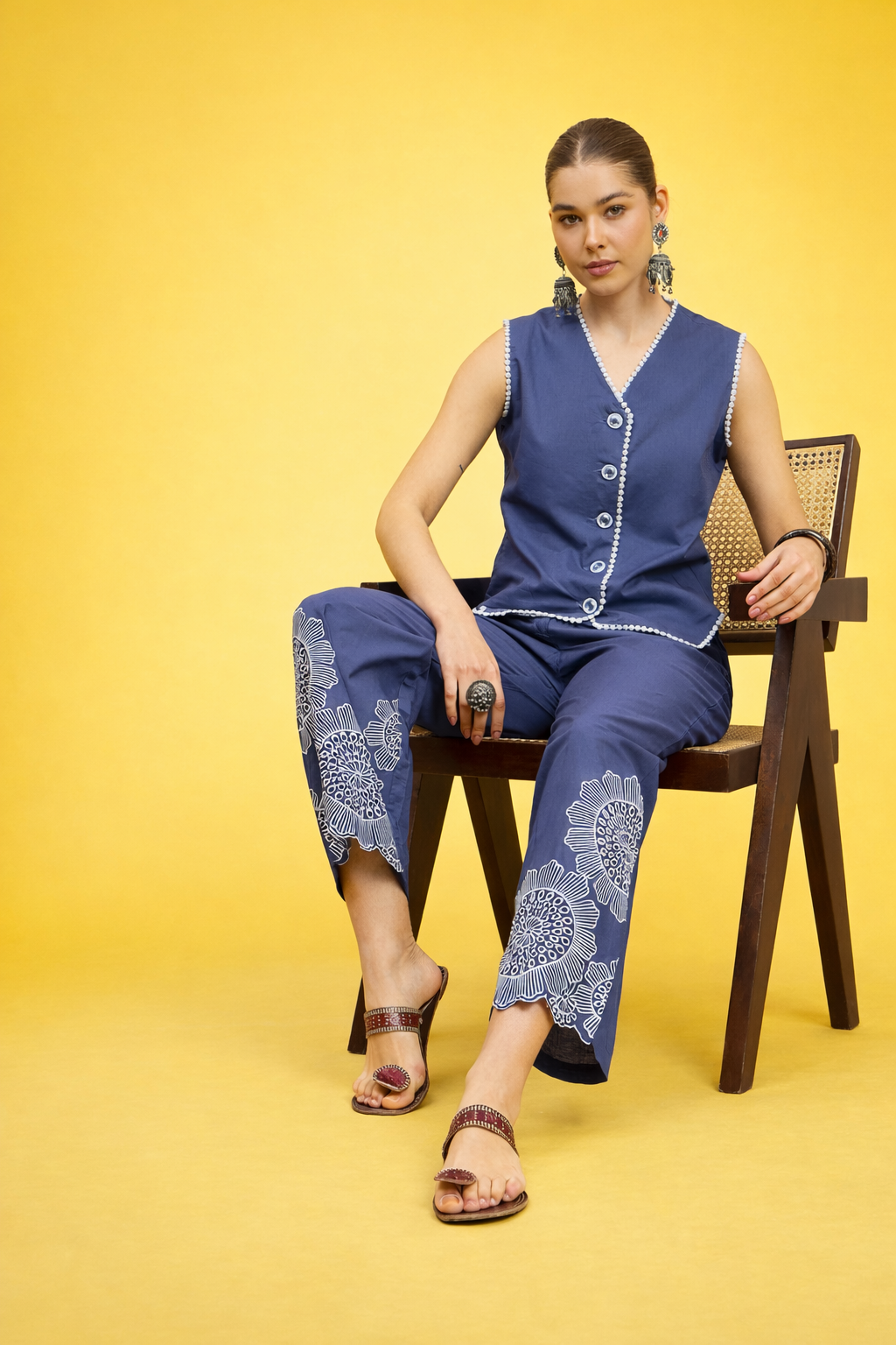 Blue Pure Cotton Waist-Coat Co-ords