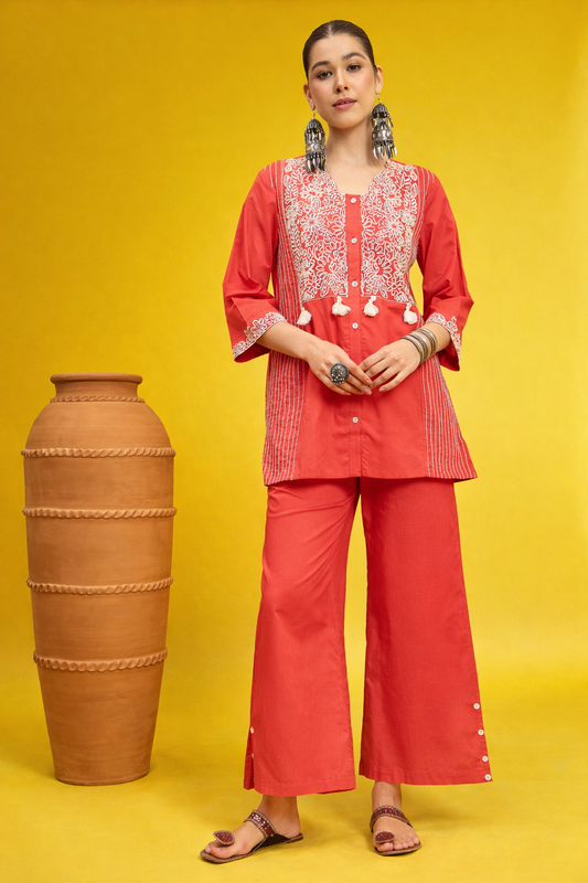 Red Pure Cotton Co-ords