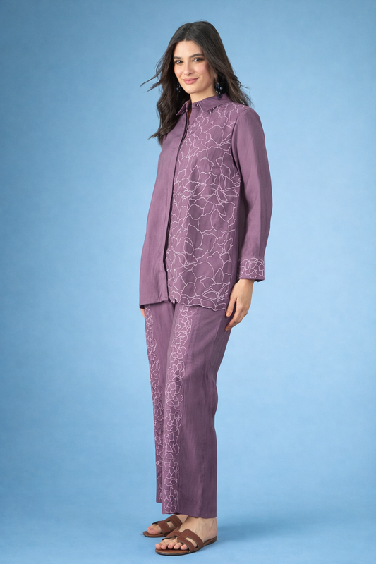 Lavender Embroidered Silk Blend Co-Ords