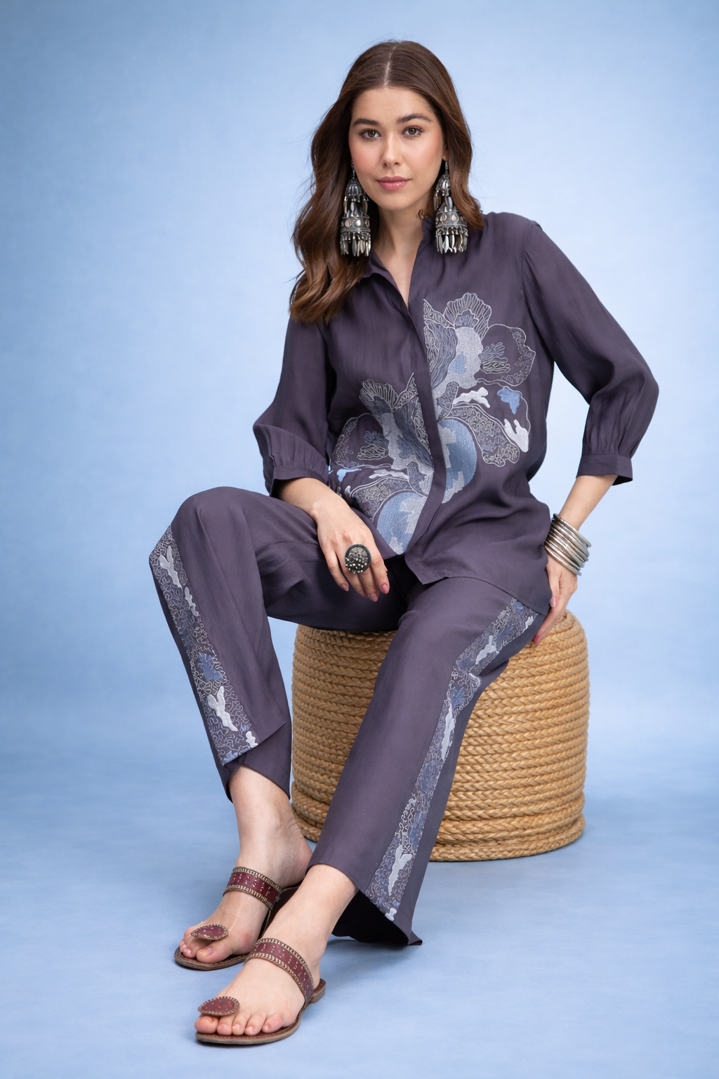 Lavender Embroidered Shirt and Trouser Co-ords