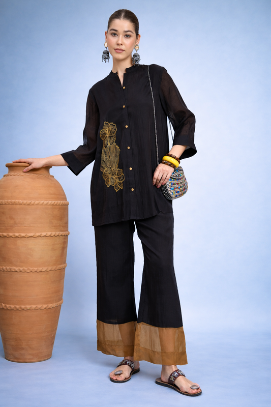Black Embellished Shirt with Trouser Co-ords