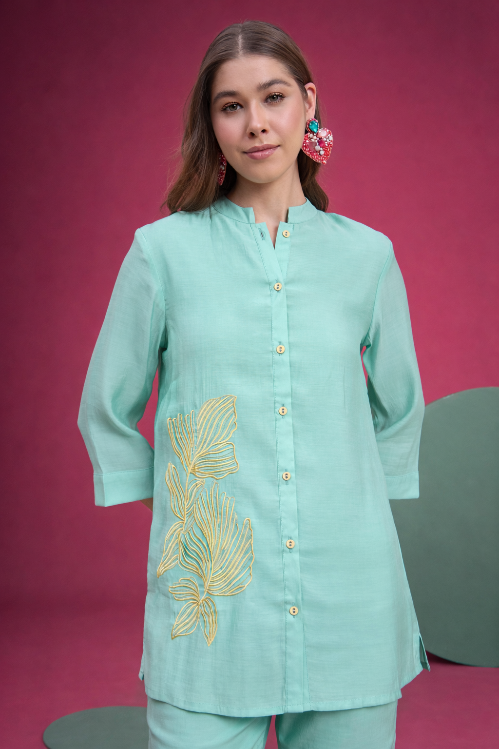 Blue Embellished Shirt with Trouser Co-ords