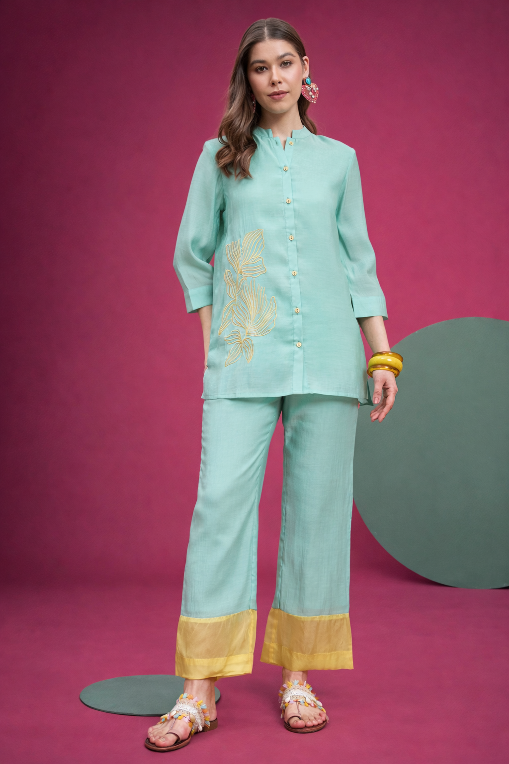 Blue Embellished Shirt with Trouser Co-ords