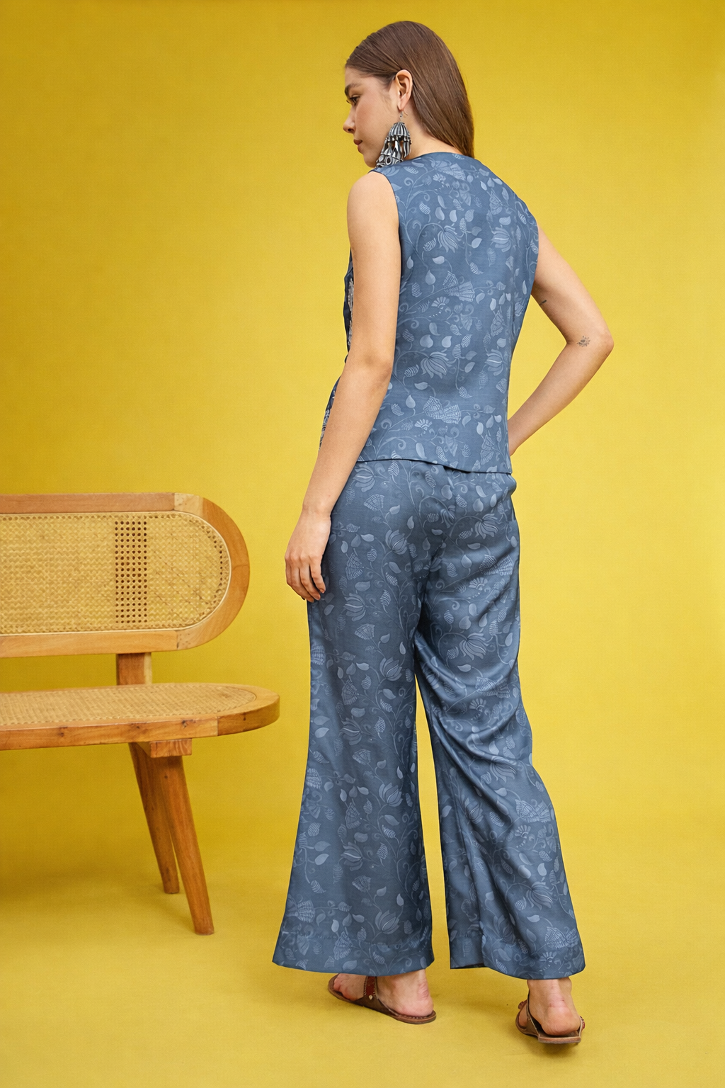 Blue Embroidered Printed Top with Palazzos