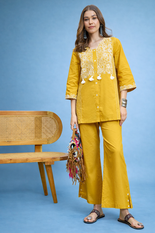 Yellow Pure Cotton Co-ords