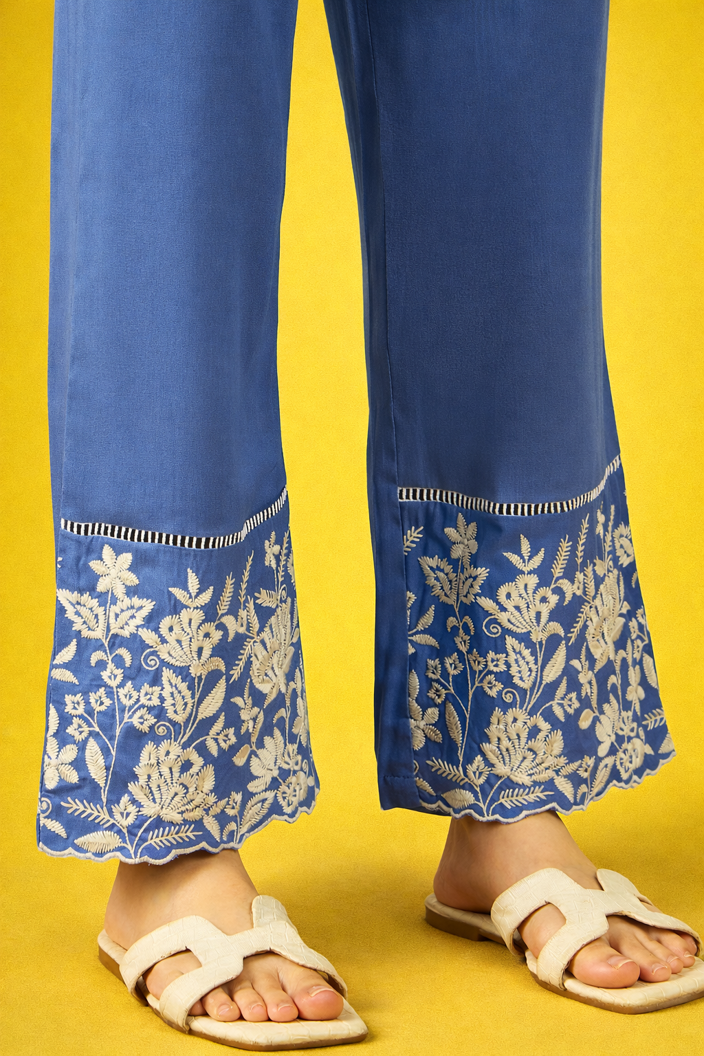Blue thread-work viscose rayon co-ords