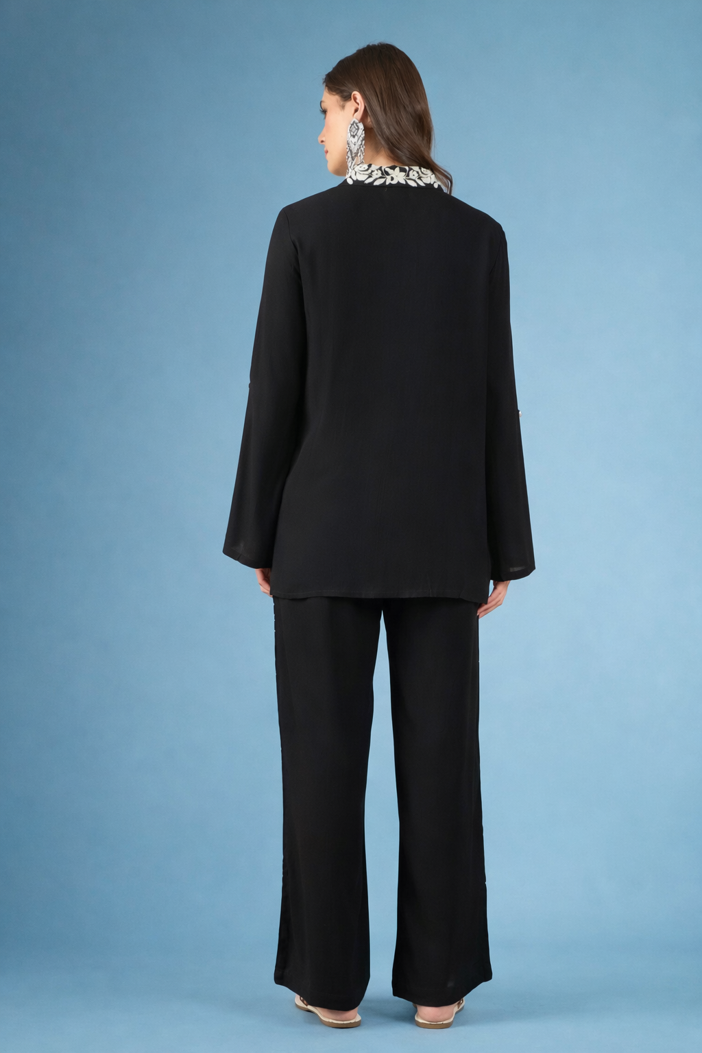 Black Embroidered Viscose Rayon Co-ords