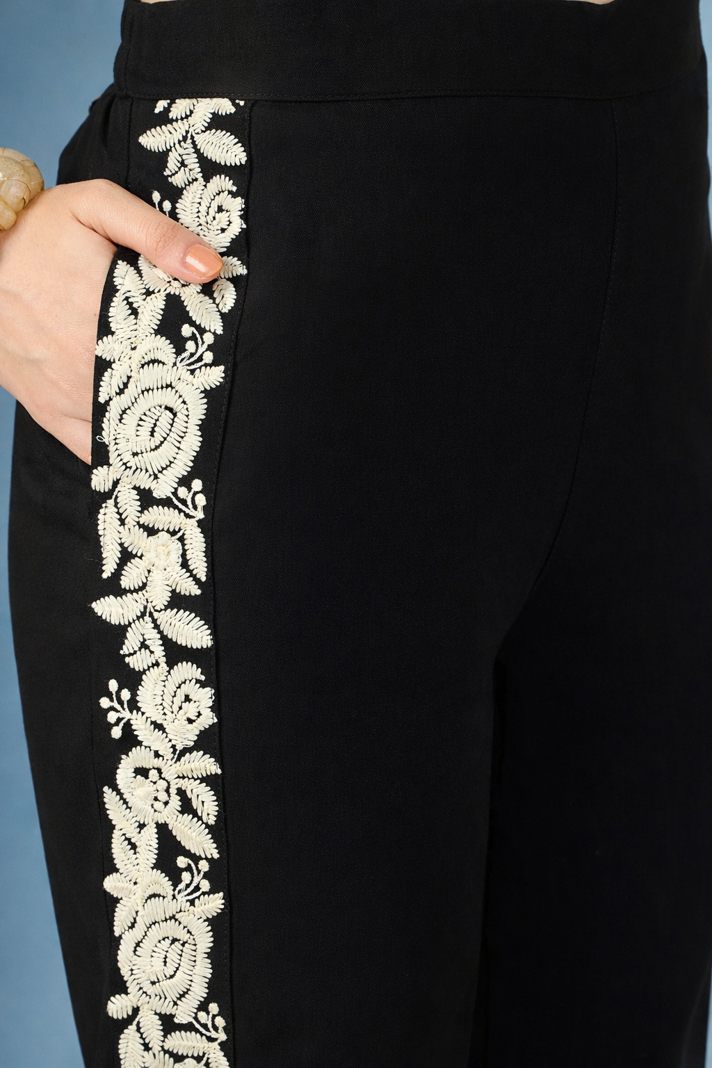 Black Embroidered Viscose Rayon Co-ords