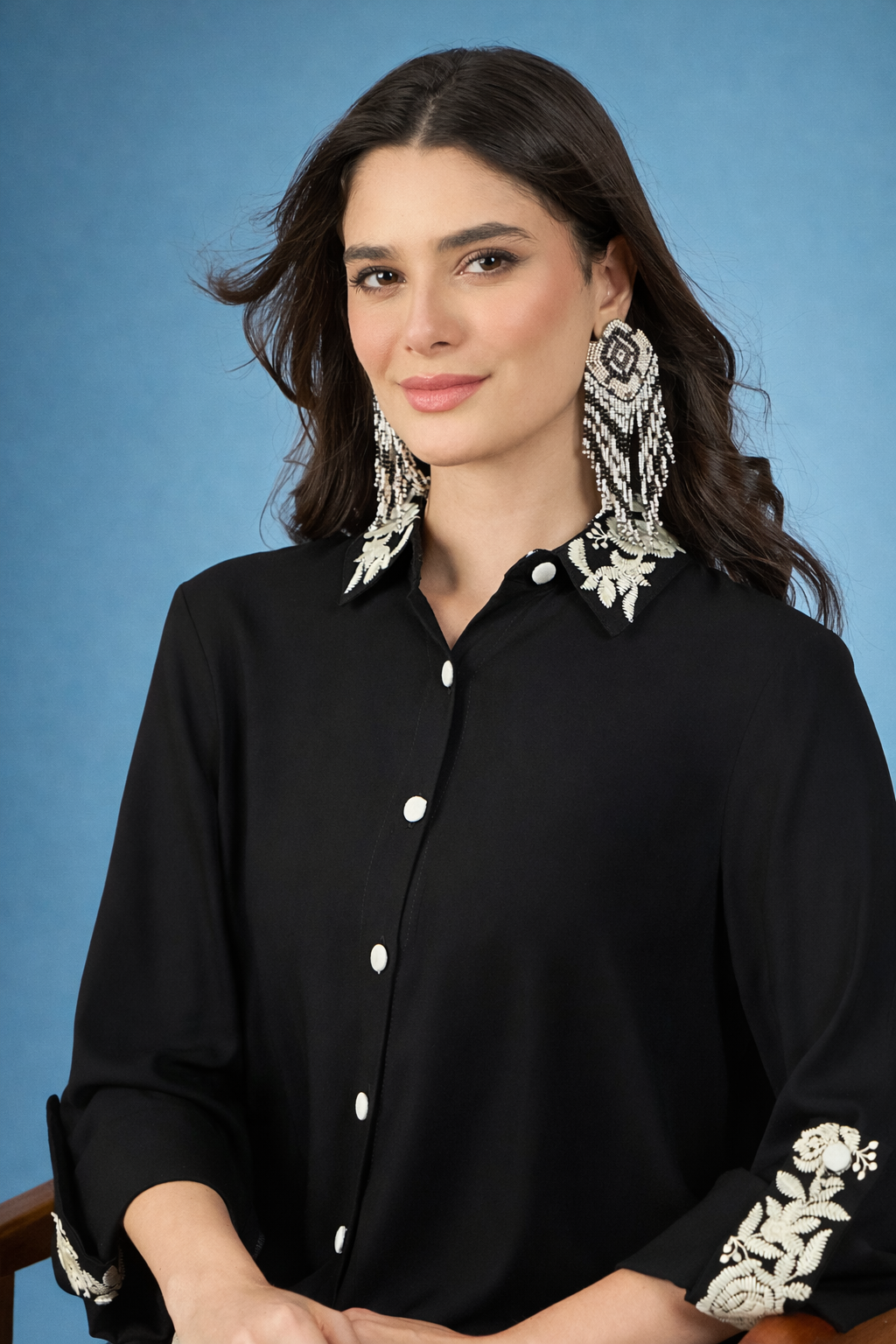 Black Embroidered Viscose Rayon Co-ords
