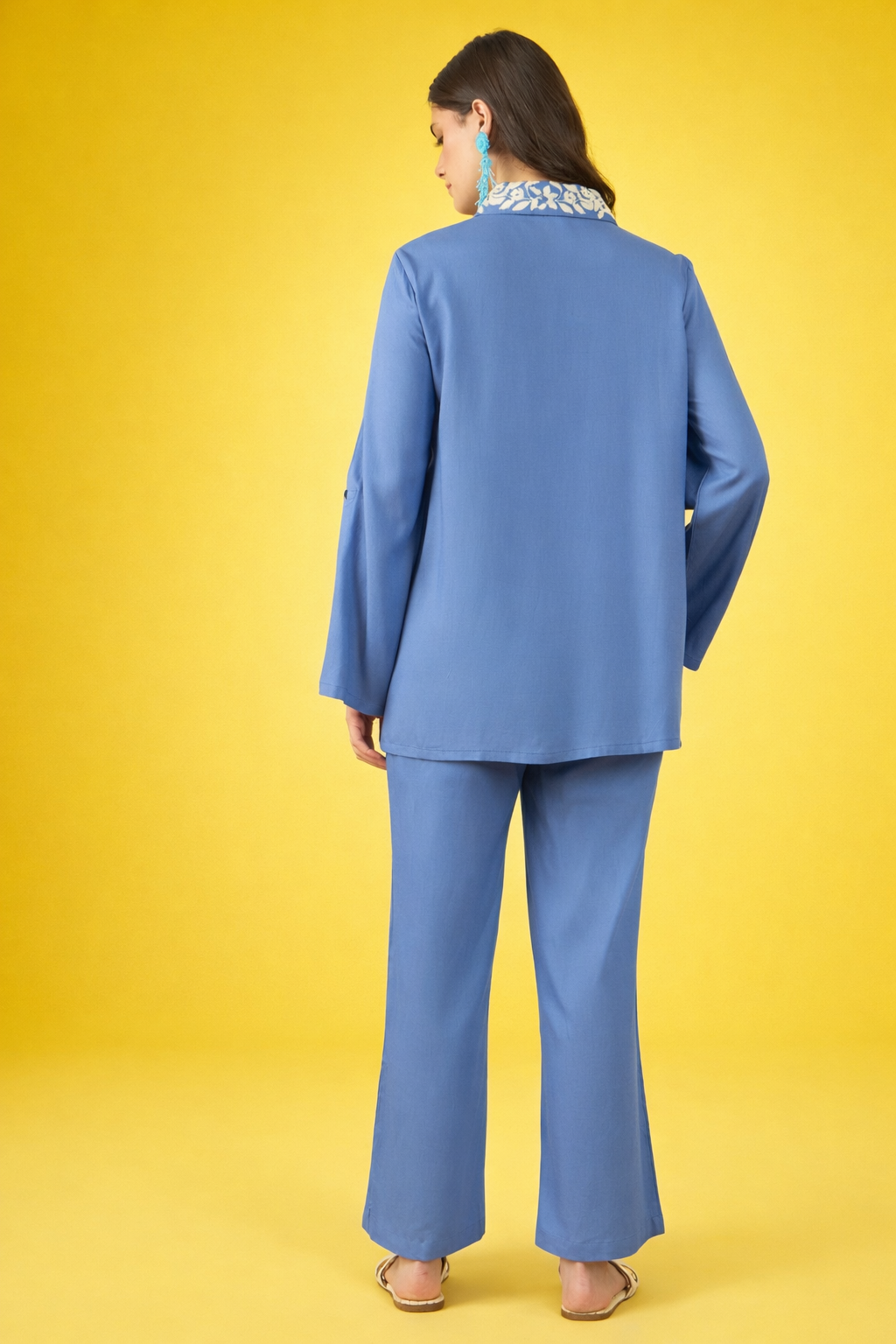 Blue Embroidered Viscose Rayon Co-ords