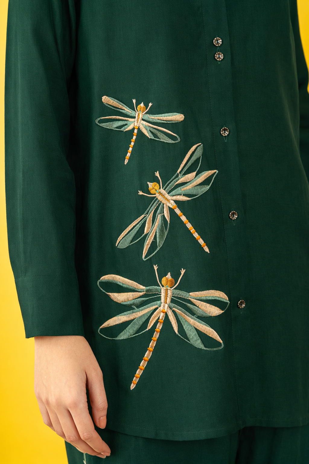 Green Embroidered Silk Blend Co-Ords