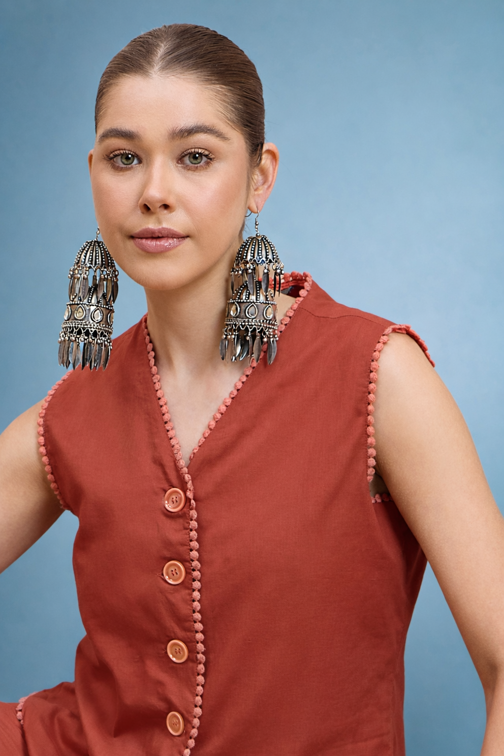 Rust Pure Cotton Waist-Coat Co-ords