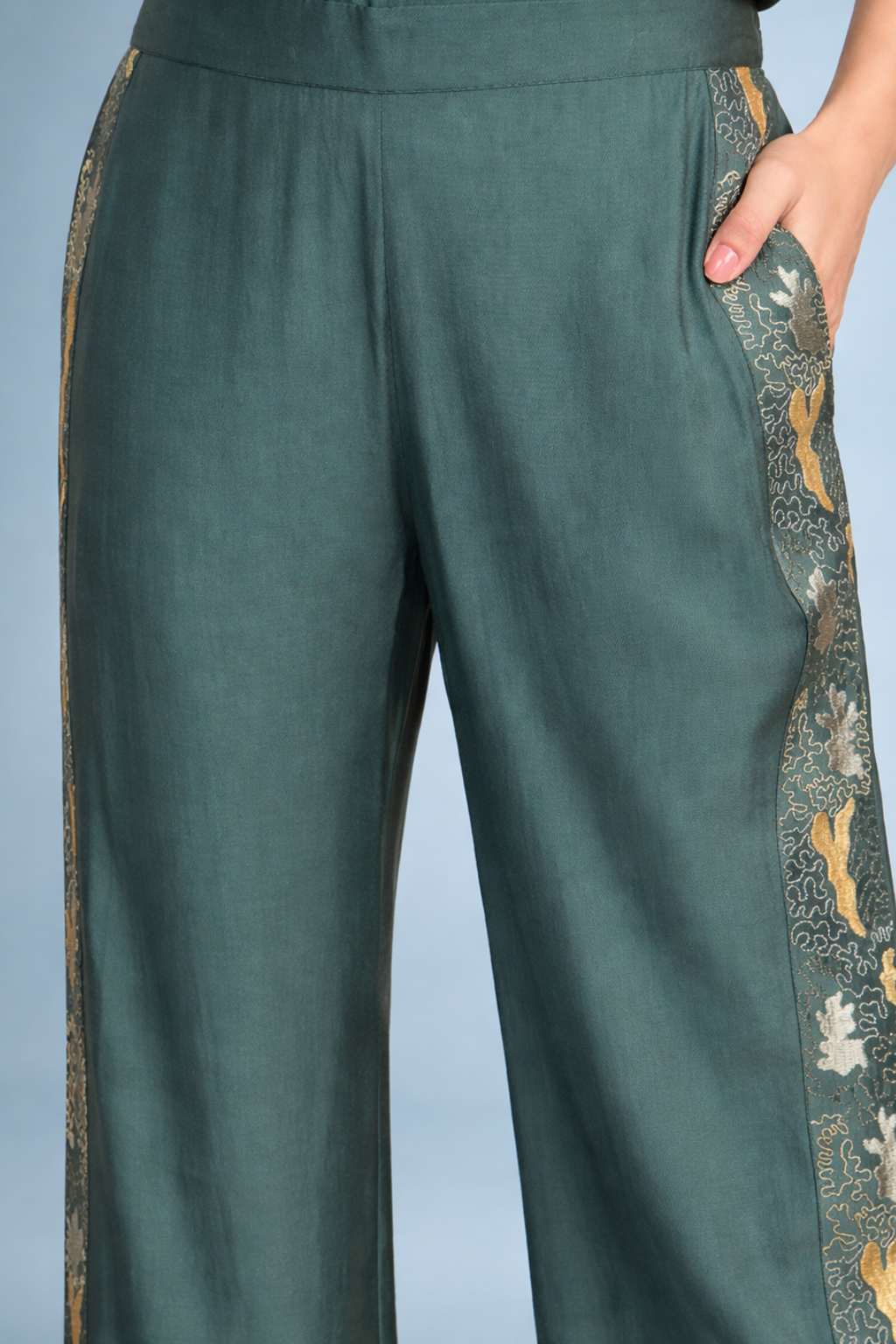 Green Embroidered Shirt with Trouser Co-ords